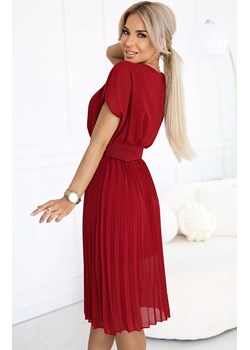 Plisowana szyfonowa sukienka midi z paskiem bordowa 465-5 MIA, Kolor bordowy, Rozmiar one size, NUMOCO BASIC ze sklepu Primodo w kategorii Sukienki - zdjęcie 182006565