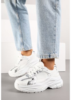 Biało-Srebrne Sneakersy Vices na Grubej Podeszwie z Tłoczeniami Nativine ze sklepu born2be.pl w kategorii Buty sportowe damskie - zdjęcie 182013506