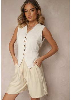 Beżowe Szorty z Wiskozy High Waist Ozdobione Paskiem Lumilirae ze sklepu renee.pl w kategorii Szorty - zdjęcie 182013706