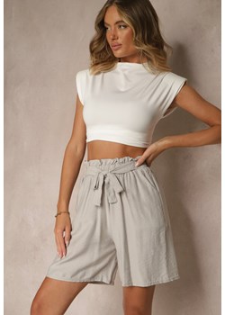 Szare Szorty z Wiskozy High Waist Ozdobione Paskiem Lumilirae ze sklepu renee.pl w kategorii Szorty - zdjęcie 182013716
