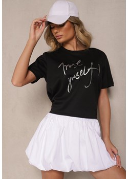 Czarny T-shirt Zdobiony Napisem z Brokatem Tezilea ze sklepu renee.pl w kategorii Bluzki damskie - zdjęcie 182018507