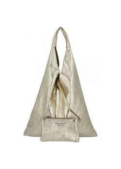 Włoska Torebka Skórzana Shopper Bag z Małą Kosmetyczką 5820S Złota ze sklepu PaniTorbalska w kategorii Torby Shopper bag - zdjęcie 182018778
