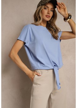 Niebieski Bawełniany T-shirt Wiązany u Dołu Sunalina ze sklepu renee.pl w kategorii Bluzki damskie - zdjęcie 182020376