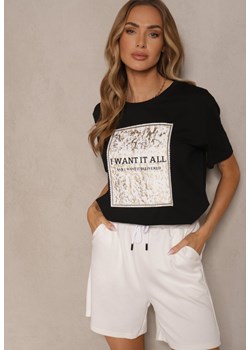 Czarny T-shirt z Bawełny z Nadrukiem Tellanis ze sklepu renee.pl w kategorii Bluzki damskie - zdjęcie 182020418