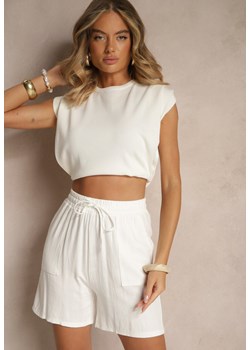 Białe Wiskozowe Szorty Bermudy High Waist z Lnem Dorotella ze sklepu renee.pl w kategorii Szorty - zdjęcie 182020475