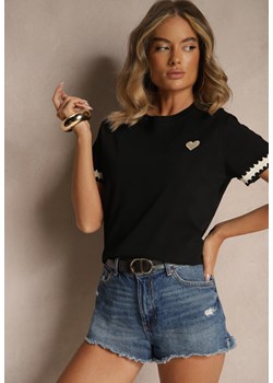 Czarny Bawełniany T-shirt z Sercem Firile ze sklepu renee.pl w kategorii Bluzki damskie - zdjęcie 182020645