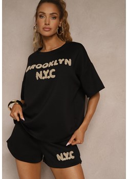Czarny Komplet z Wiskozą o Fasonie Oversize T-shirt i Szorty Lirafina ze sklepu renee.pl w kategorii Komplety i garnitury damskie - zdjęcie 182020705