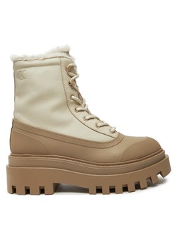 Trapery Calvin Klein Jeans Flatform Lace Up Boot Padded YW0YW01557 Beżowy ze sklepu eobuwie.pl w kategorii Workery damskie - zdjęcie 182024117