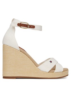 Sandały Tommy Hilfiger Flag High Wedge Espad Crisscross FW0FW08661 Écru ze sklepu eobuwie.pl w kategorii Sandały damskie - zdjęcie 182033485