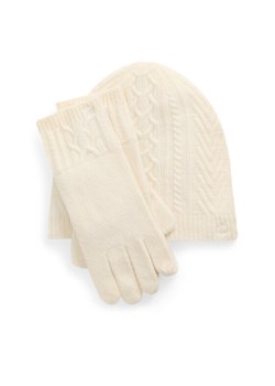 Zestaw czapka, szalik i rękawiczki LAUREN RALPH LAUREN 454960056001 Écru ze sklepu eobuwie.pl w kategorii Czapki zimowe damskie - zdjęcie 182040948