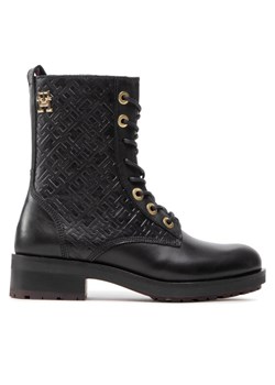 Botki Tommy Hilfiger Th Monogram Biker Boot FW0FW06817 Czarny ze sklepu eobuwie.pl w kategorii Workery damskie - zdjęcie 182043258