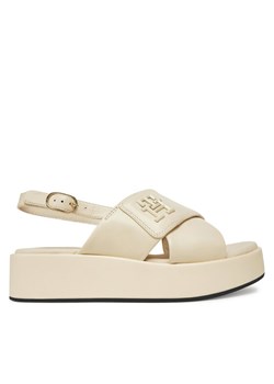 Sandały Tommy Hilfiger Th Logo Hw Padded Leather Sandal FW0FW08808 Beżowy ze sklepu eobuwie.pl w kategorii Sandały damskie - zdjęcie 182060848