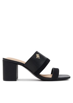 Klapki Tommy Hilfiger Leather & Suede Block Heel Mule FW0FW08530 Czarny ze sklepu eobuwie.pl w kategorii Klapki damskie - zdjęcie 182061459