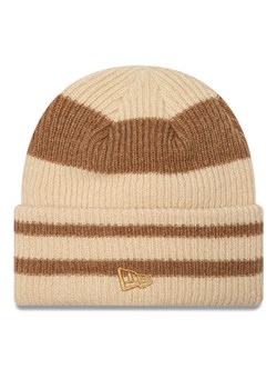 Czapka New Era Stripe Cuff Knit Beanie 60580764 Beżowy ze sklepu eobuwie.pl w kategorii Czapki zimowe damskie - zdjęcie 182071756
