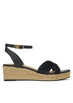 Espadryle Tommy Hilfiger Leather & Suede Mid Wedge Espad FW0FW08804 Czarny ze sklepu eobuwie.pl w kategorii Espadryle damskie - zdjęcie 182079867