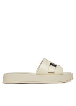 Klapki Calvin Klein Flatform Slide W/Ck Hw - Lth HW0HW02368 Écru ze sklepu eobuwie.pl w kategorii Klapki damskie - zdjęcie 182102625