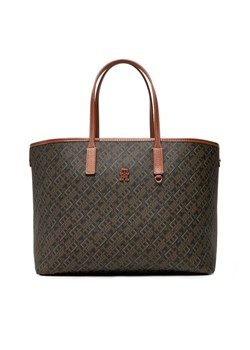 Torebka Tommy Hilfiger Th Monoplay Leather Tote AW0AW17416 Czarny ze sklepu eobuwie.pl w kategorii Torby Shopper bag - zdjęcie 182117809
