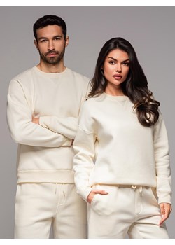 Klasyczna bluza dresowa unisex z okrągłym dekoltem – kremowa V2 OU-SNBC-0104 ze sklepu ombre w kategorii Bluzy męskie - zdjęcie 182591709