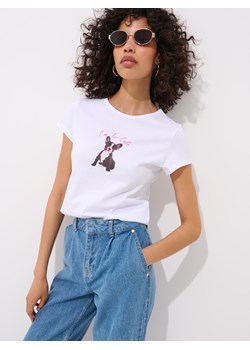 Mohito - T-shirt z nadrukiem pieska - biały ze sklepu Mohito w kategorii Bluzki damskie - zdjęcie 182591908
