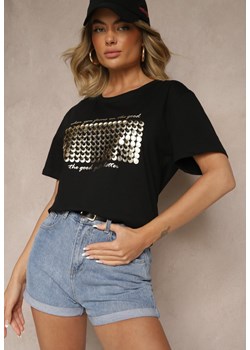 Czarny T-shirt z Bawełny z Naszytymi Cekinami Avenelli ze sklepu renee.pl w kategorii Bluzki damskie - zdjęcie 182592907