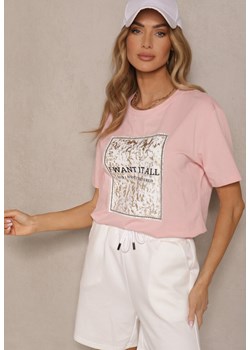 Różowy T-shirt z Bawełny z Nadrukiem Tellanis ze sklepu renee.pl w kategorii Bluzki damskie - zdjęcie 182592947