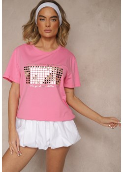 Różowy T-shirt z Bawełny z Naszytymi Cekinami Avenelli ze sklepu renee.pl w kategorii Bluzki damskie - zdjęcie 182592957