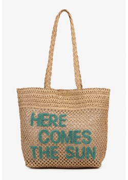Ciemnobeżowa Torebka Shopper z Plecionki z Napisem Ulolanea ze sklepu renee.pl w kategorii Torby letnie - zdjęcie 182592967