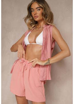 Różowe Szorty High Waist Ozdobione Sznurkiem Lunevia ze sklepu renee.pl w kategorii Szorty - zdjęcie 182593055