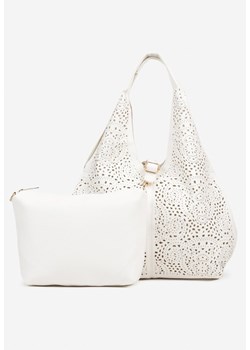 Biała Torebka Hobo Zdobiona Ażurową Perforacją z Dodatkową Saszetką Frolana ze sklepu renee.pl w kategorii Torby Shopper bag - zdjęcie 182593057