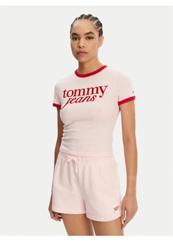 Tommy Jeans T-Shirt Script Ringer DW0DW20631 Różowy Slim Fit ze sklepu MODIVO w kategorii Bluzki damskie - zdjęcie 182596729
