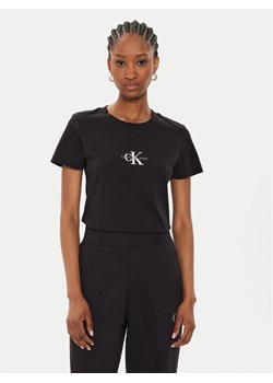 Calvin Klein Jeans T-Shirt Monologo J20J223563 Czarny Slim Fit ze sklepu MODIVO w kategorii Bluzki damskie - zdjęcie 182598286