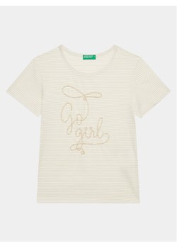 United Colors Of Benetton T-Shirt 30DDC10HT Écru Regular Fit ze sklepu MODIVO w kategorii Bluzki dziewczęce - zdjęcie 182605038