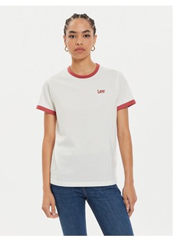 Lee T-Shirt Ringer 112355184 Biały Regular Fit ze sklepu MODIVO w kategorii Bluzki damskie - zdjęcie 182605079