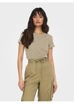 ONLY T-Shirt Carlotta 15256154 Beżowy Tight Fit ze sklepu MODIVO w kategorii Bluzki damskie - zdjęcie 182609759