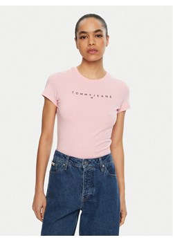 Tommy Jeans T-Shirt Linear DW0DW18398 Różowy Slim Fit ze sklepu MODIVO w kategorii Bluzki damskie - zdjęcie 182612039