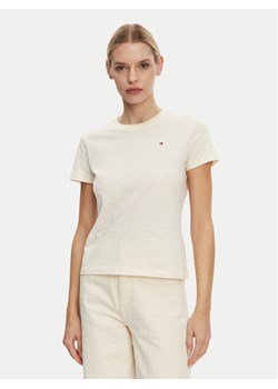 Tommy Hilfiger T-Shirt Slub WW0WW44433 Beżowy Slim Fit ze sklepu MODIVO w kategorii Bluzki damskie - zdjęcie 182612648
