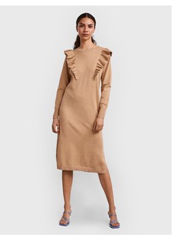 YAS Sukienka dzianinowa Hello 26028127 Beżowy Regular Fit ze sklepu MODIVO w kategorii Sukienki - zdjęcie 182614569