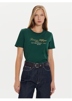 Tommy Hilfiger T-Shirt Script Graphic WW0WW43502 Zielony Regular Fit ze sklepu MODIVO w kategorii Bluzki damskie - zdjęcie 182615526