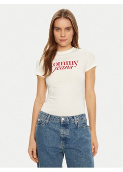 Tommy Jeans T-Shirt Essential DW0DW19447 Biały Slim Fit ze sklepu MODIVO w kategorii Bluzki damskie - zdjęcie 182617076