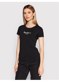 Pepe Jeans T-Shirt New Virginia PL505202 Czarny Slim Fit ze sklepu MODIVO w kategorii Bluzki damskie - zdjęcie 182617969