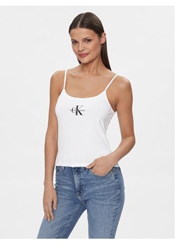 Calvin Klein Jeans Top Monologo J20J223105 Biały Slim Fit ze sklepu MODIVO w kategorii Bluzki damskie - zdjęcie 182620796