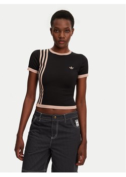 adidas T-Shirt Knitted 3-Stripes JJ0960 Czarny Slim Fit ze sklepu MODIVO w kategorii Bluzki damskie - zdjęcie 182625036