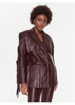Remain Kurtka skórzana Leather Fringed RM2051 Bordowy Regular Fit ze sklepu MODIVO w kategorii Kurtki damskie - zdjęcie 182626236