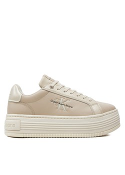 Calvin Klein Jeans Sneakersy Bold Platf Low Lace Lth Ml Mtl YW0YW01516 Beżowy ze sklepu MODIVO w kategorii Buty sportowe damskie - zdjęcie 182630466