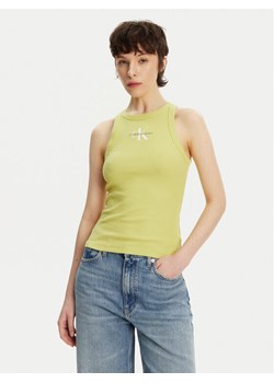 Calvin Klein Jeans Top Monologo J20J225301 Żółty Slim Fit ze sklepu MODIVO w kategorii Bluzki damskie - zdjęcie 182631645
