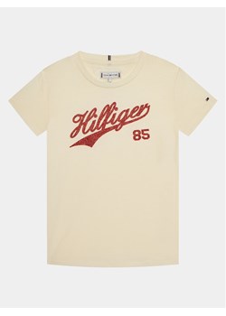Tommy Hilfiger T-Shirt Hilfiger Script Tee S/S KG0KG07718 Écru Regular Fit ze sklepu MODIVO w kategorii Bluzki dziewczęce - zdjęcie 182641266