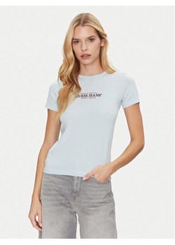 Guess Jeans T-Shirt W4YI03 J1314 Błękitny Slim Fit ze sklepu MODIVO w kategorii Bluzki damskie - zdjęcie 182653046