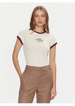 Tommy Hilfiger T-Shirt WW0WW43898 Beżowy Slim Fit ze sklepu MODIVO w kategorii Bluzki damskie - zdjęcie 182653206