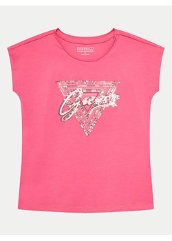 Guess T-Shirt J4GI21 K6YW4 Różowy Boxy Fit ze sklepu MODIVO w kategorii Bluzki dziewczęce - zdjęcie 182656247