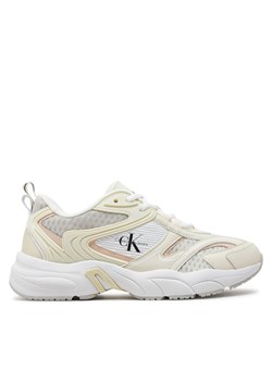 Calvin Klein Jeans Sneakersy Retro Tennis Low Lace Mh Ml Met YW0YW01373 Biały ze sklepu MODIVO w kategorii Buty sportowe damskie - zdjęcie 182656305